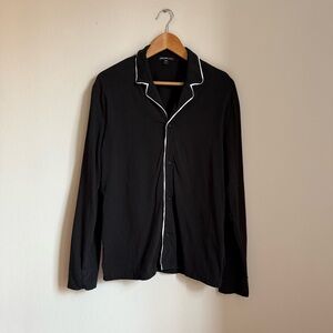 James Perse Black Button Front Shirt Jacket Top White Piping 100% Cotton Size 1